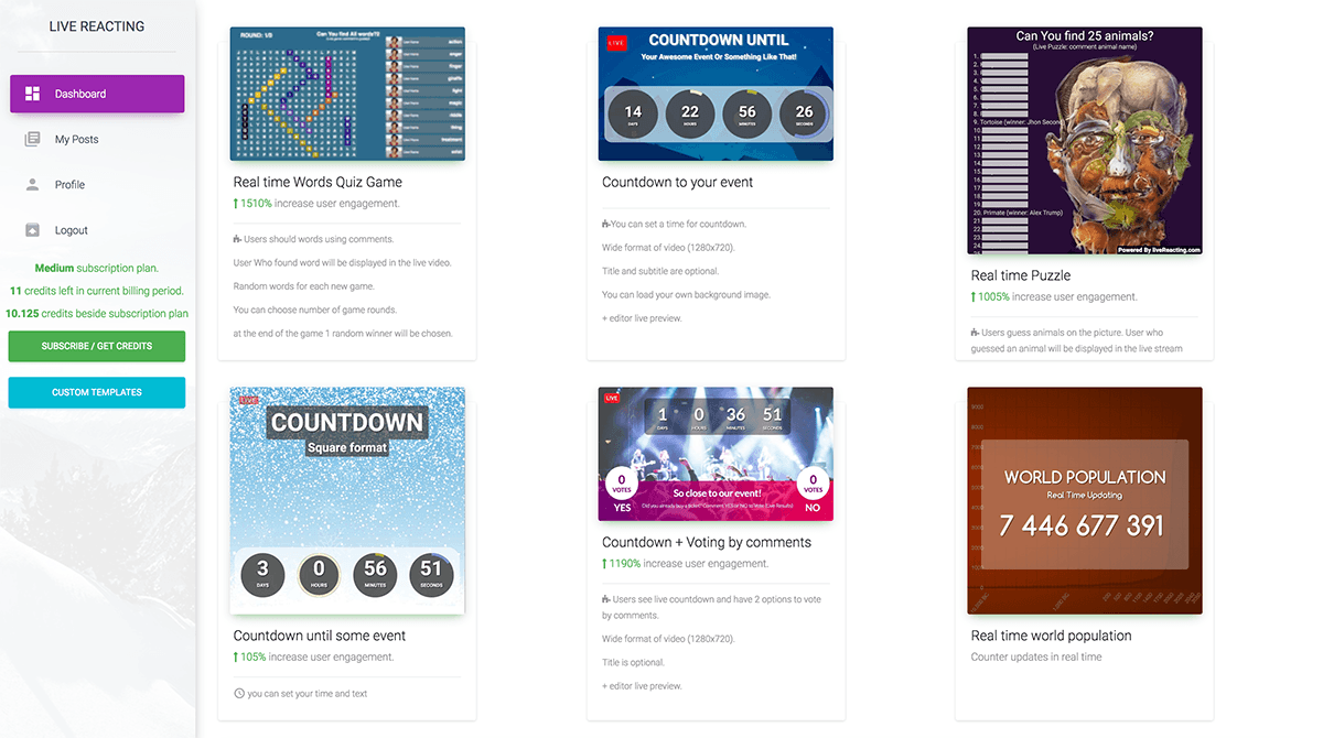 Interactive Facebook Live Videos dashboard image