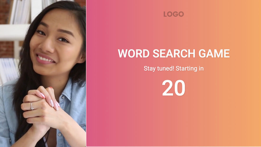 Live video word search quiz game